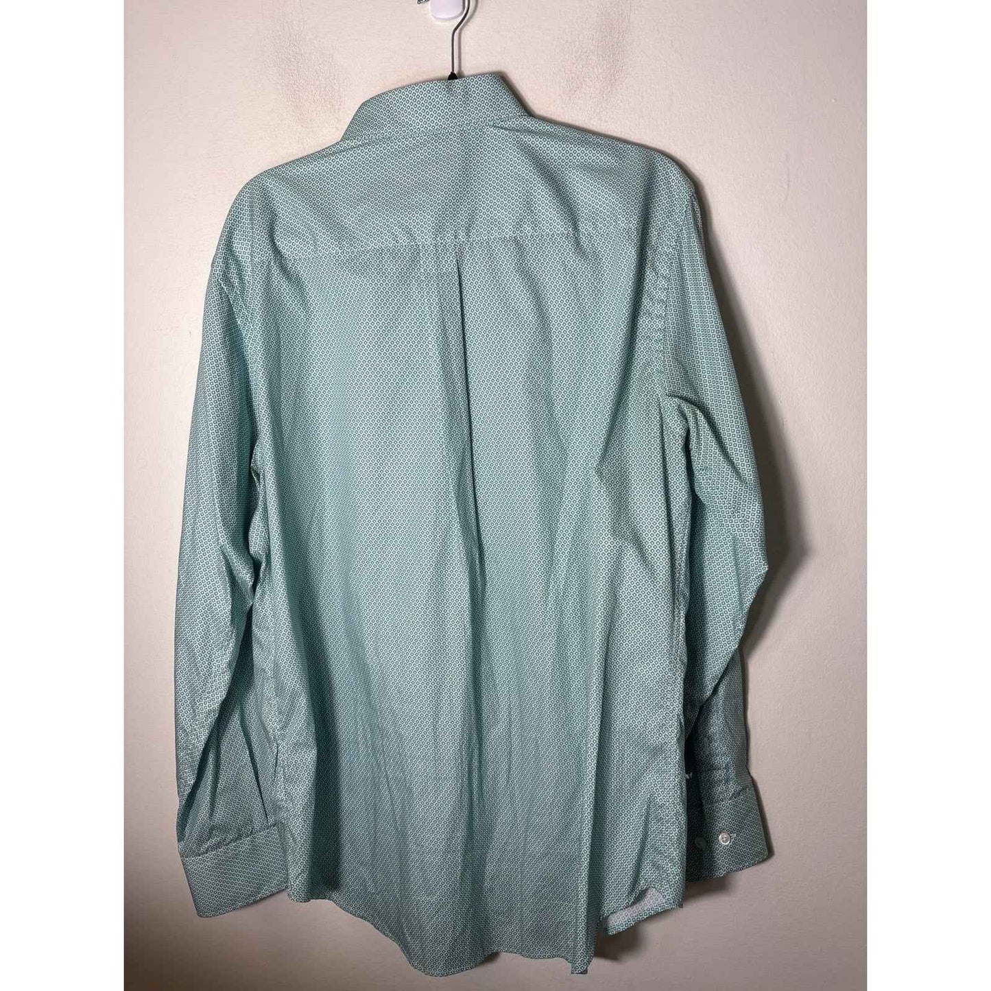 Clubhouse Collection Green and Navy Dot Button Up Shirt Sz L