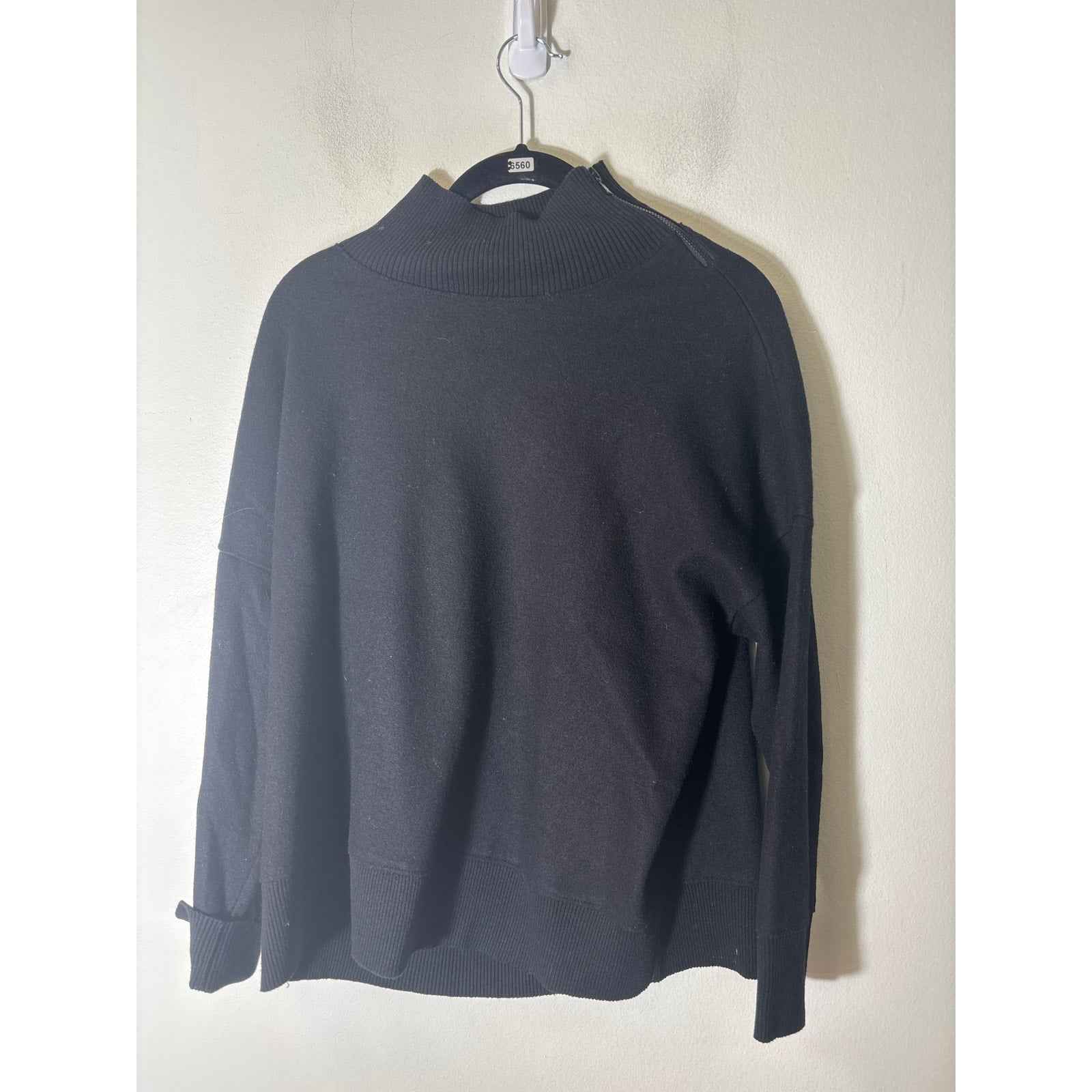 Lafayette 148 Black Long Sleeve Wool Mock Neck Shirt Sz S