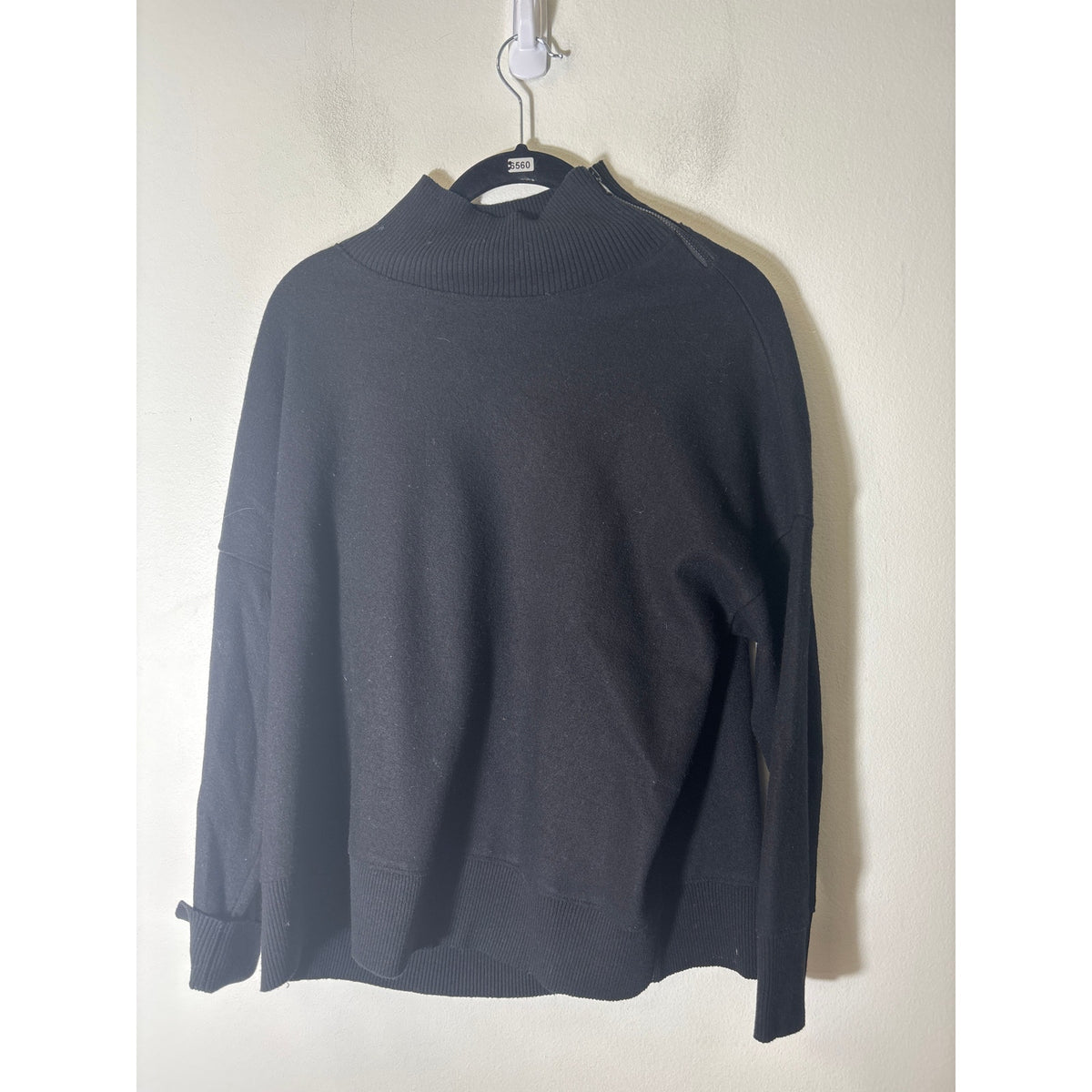 Lafayette 148 Black Long Sleeve Wool Mock Neck Shirt Sz S