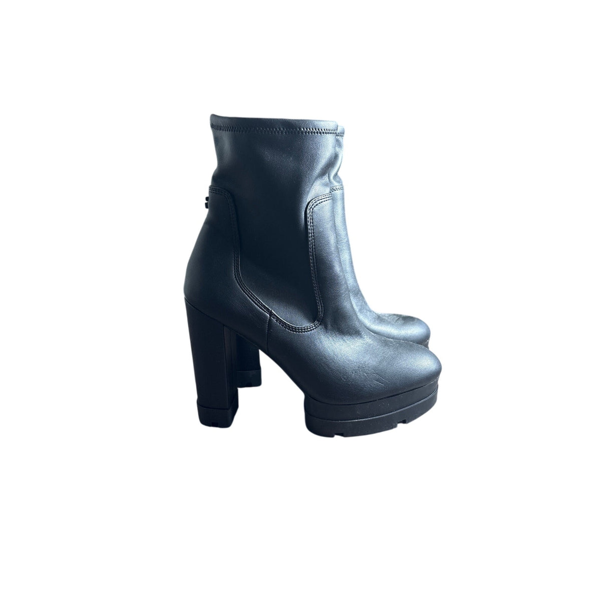 Guess Black Slip On Stacked Heeled Boots Sz 37 (6.5)