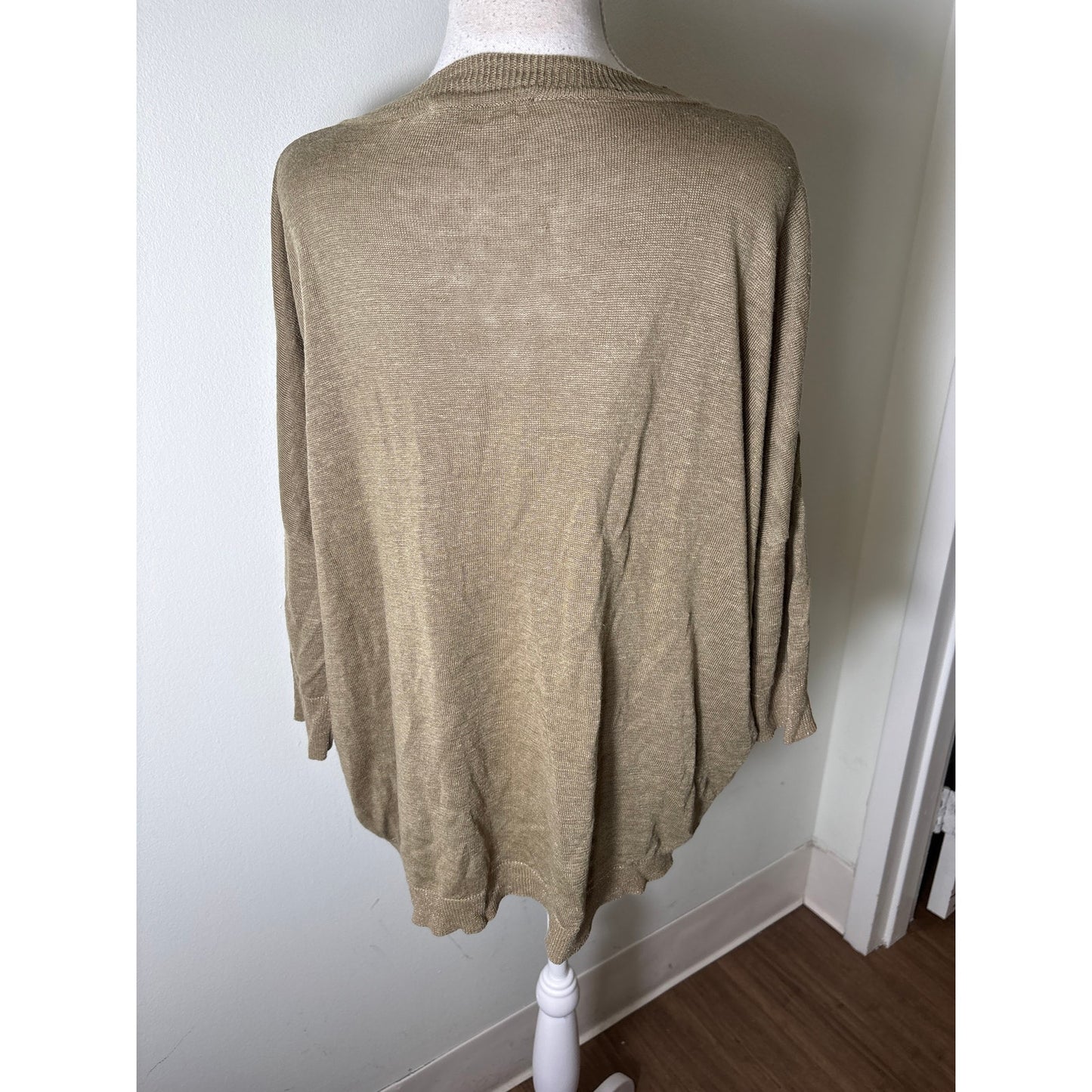Estheme Paris Olive Green Lightweight Batwing Short Sleeve Pullover Sweater Sz M