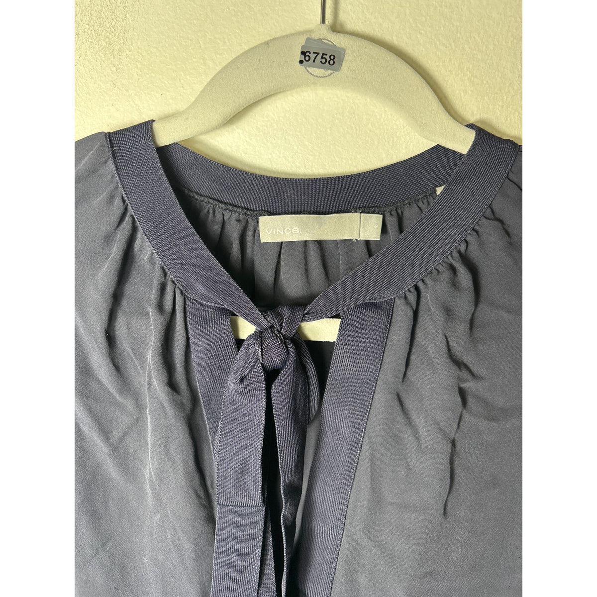 Vince Black Long Sleeve Silk Shirt Ties at the Neck Sz S