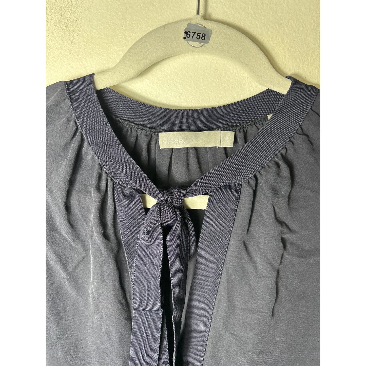 Vince Black Long Sleeve Silk Shirt Ties at the Neck Sz S