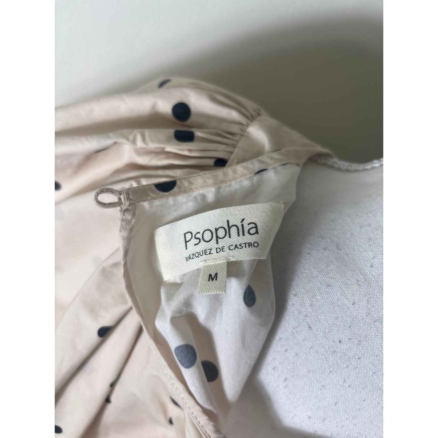 Psophia Vazquez de Castro Ivory Black Polka Dot Wing Sleeve Top Sz M