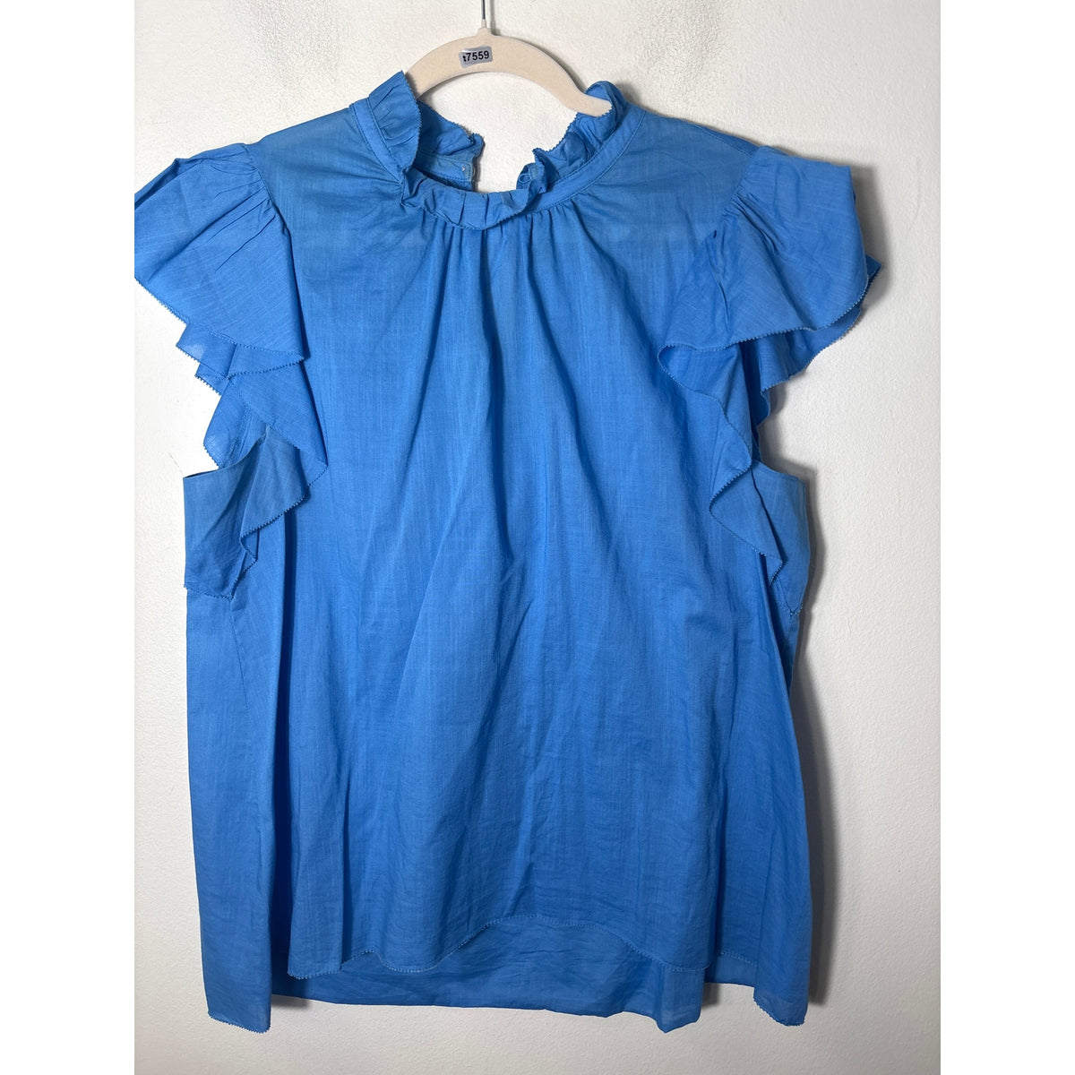 Kate Spade Cobalt Blue Flutter Sleeve Cotton Shirt Sz L
