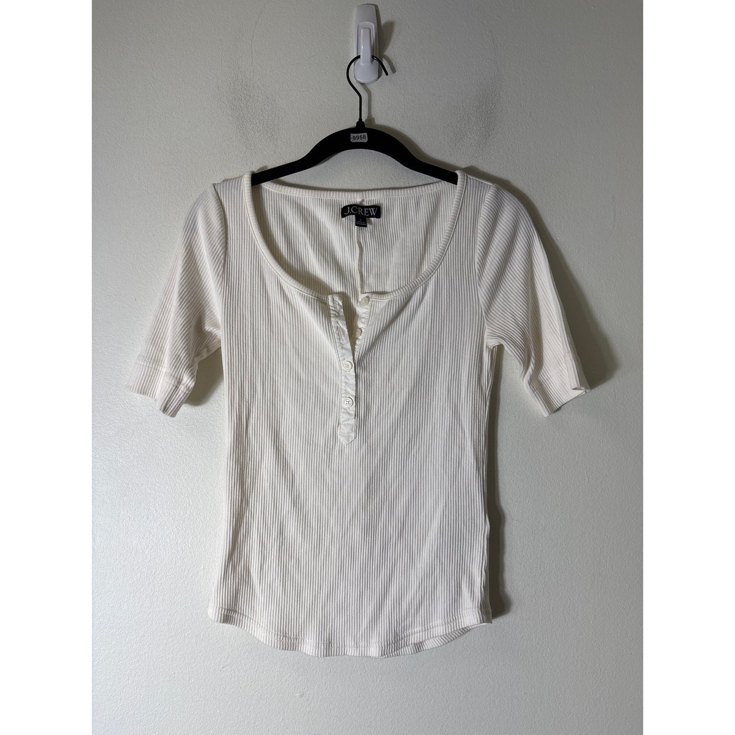 J.Crew White Ribbed Henley Shirt Sz S