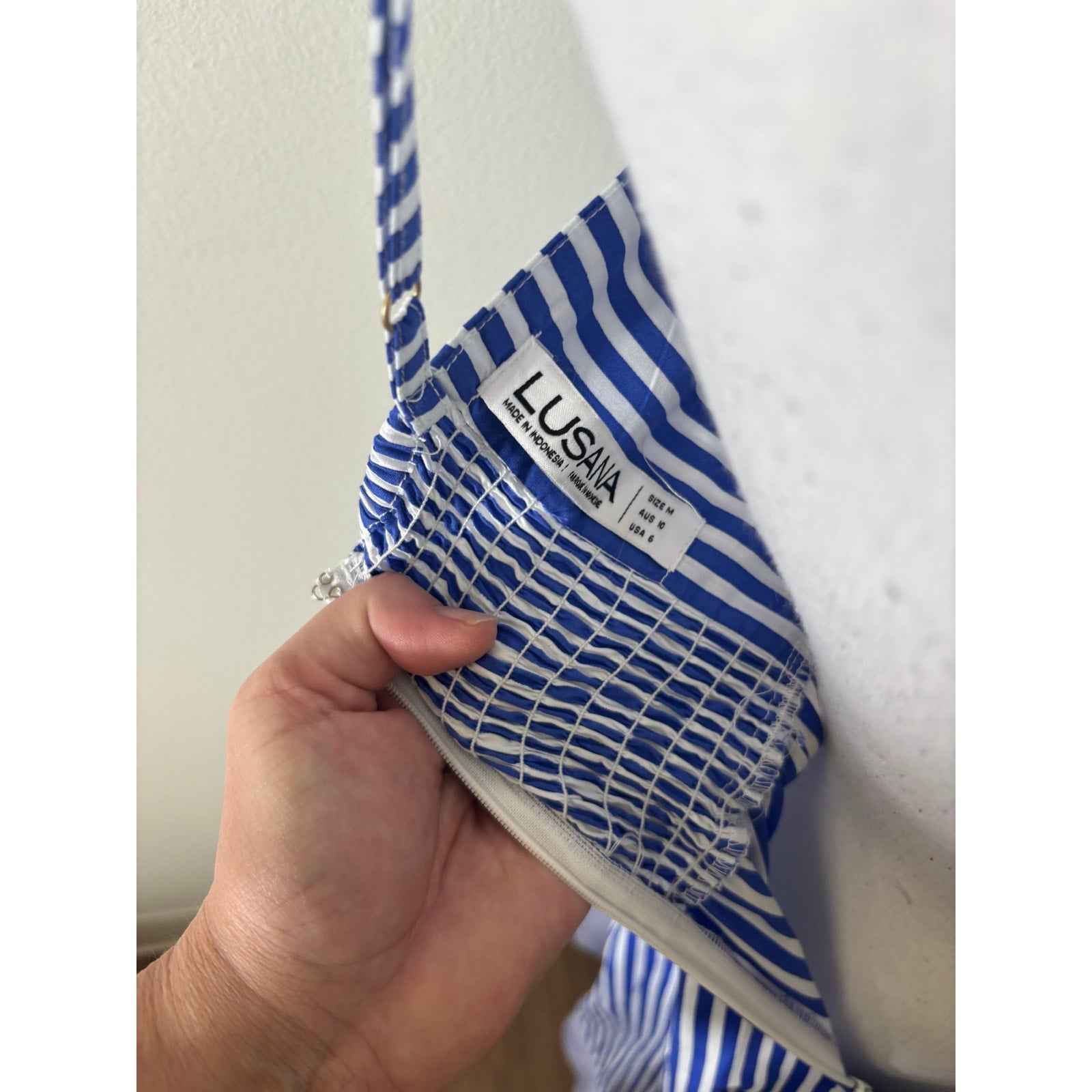 Lusana Blue and White Spaghetti Strap Maxi Dress Sz 6