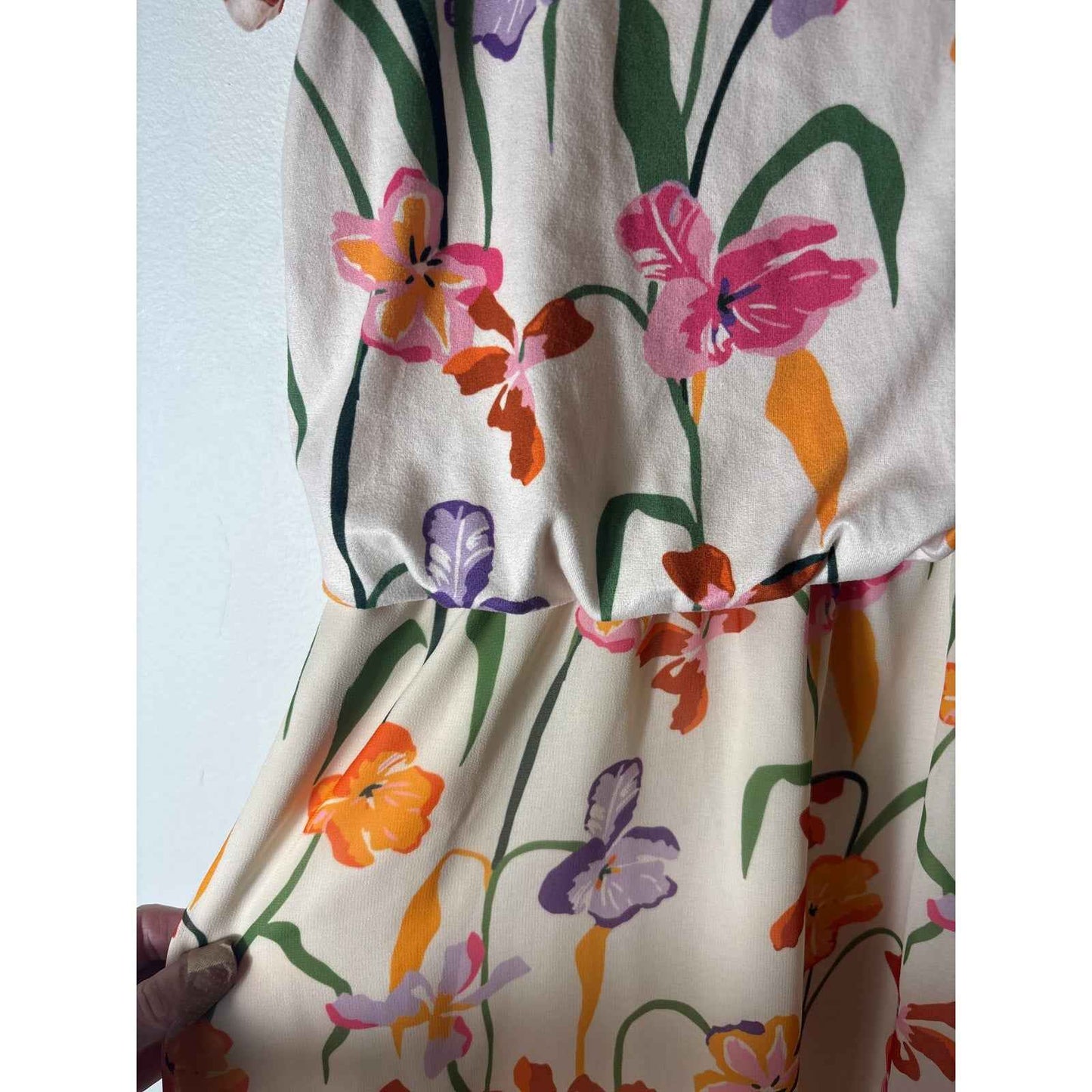 Hutch Multicolor Floral Blouson Short Sleeve Knee Midi Dress Sz M