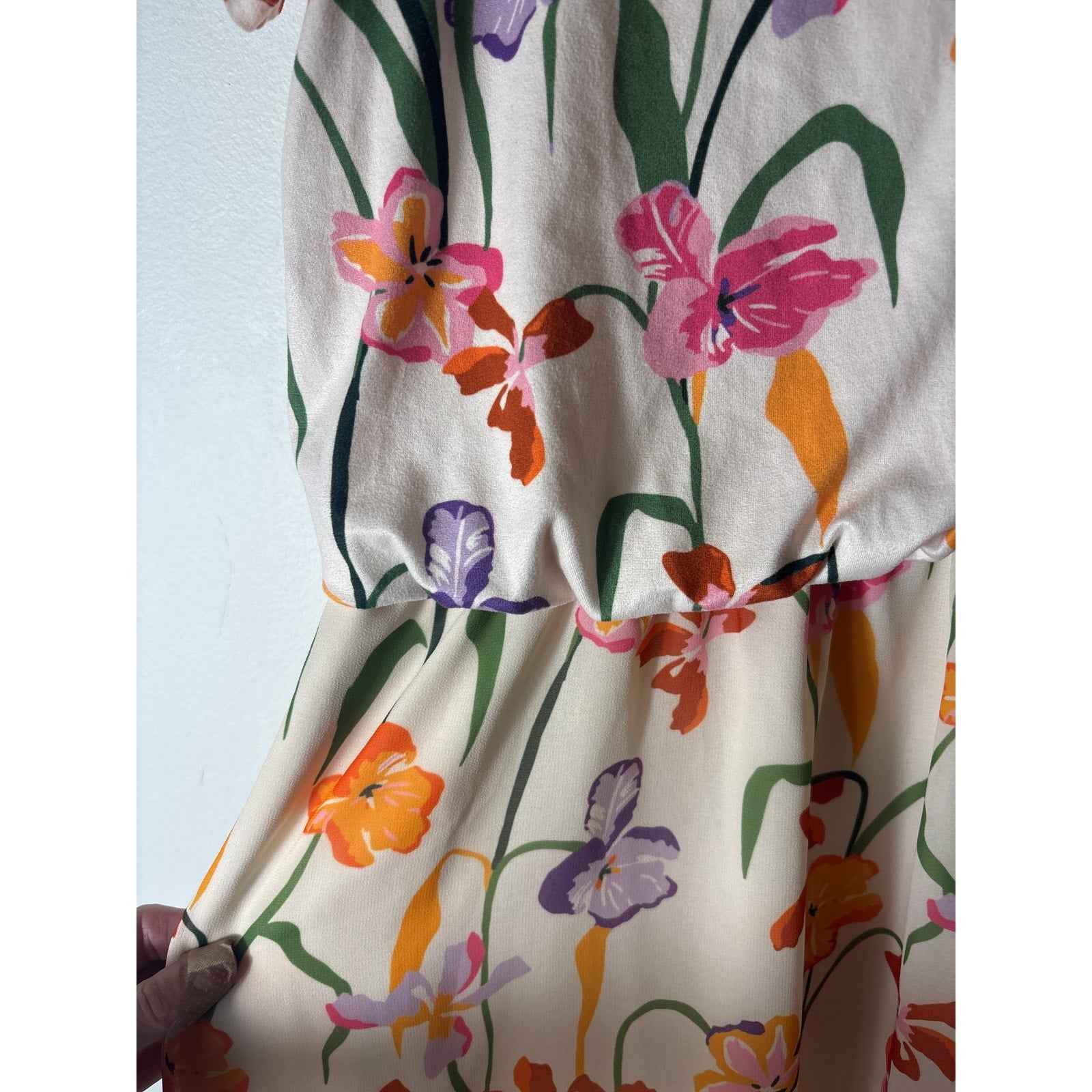 Hutch Multicolor Floral Blouson Short Sleeve Knee Midi Dress Sz M