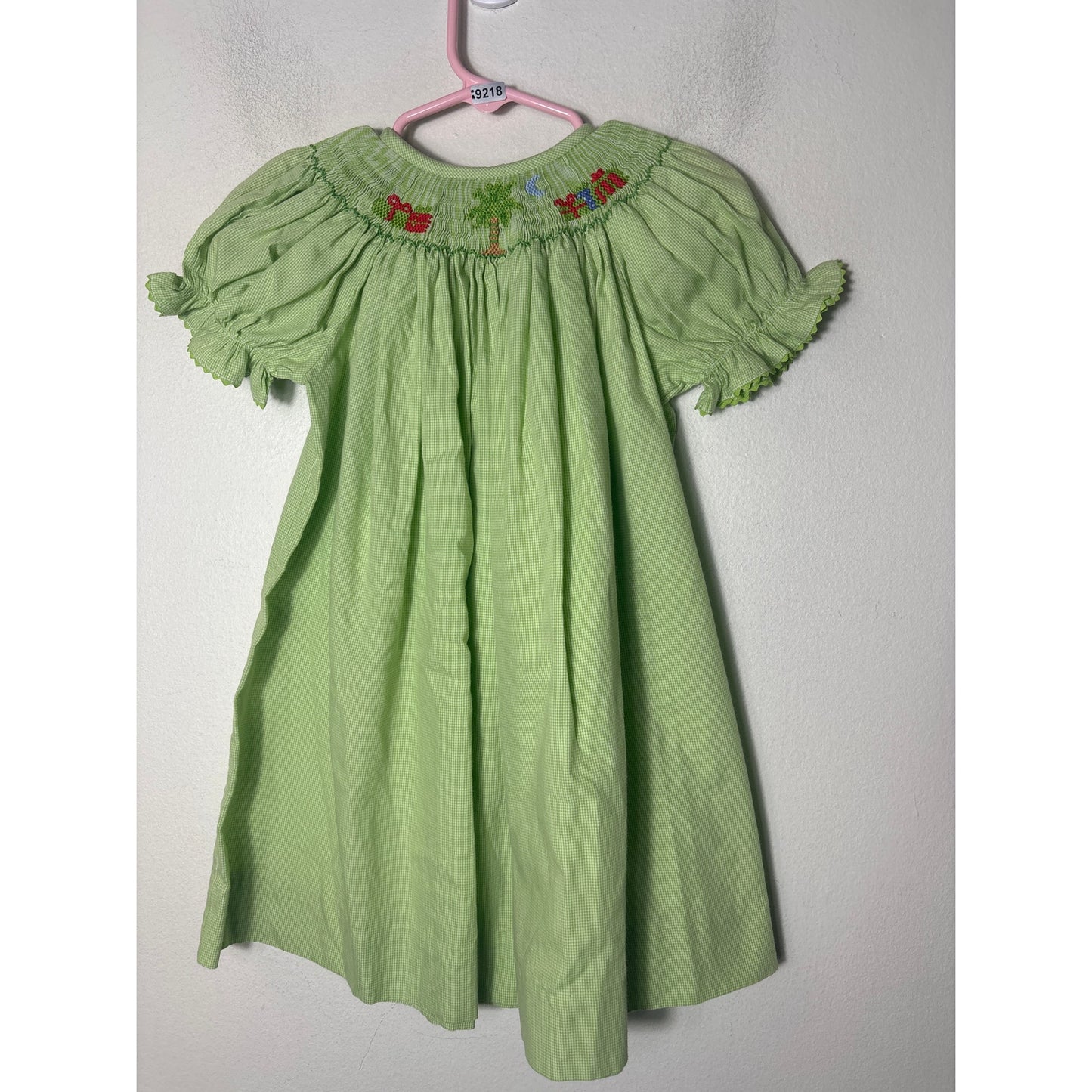 Girls Vintage Silly Goose Green Smocked presents puff Sleeve Dress Sz 18M