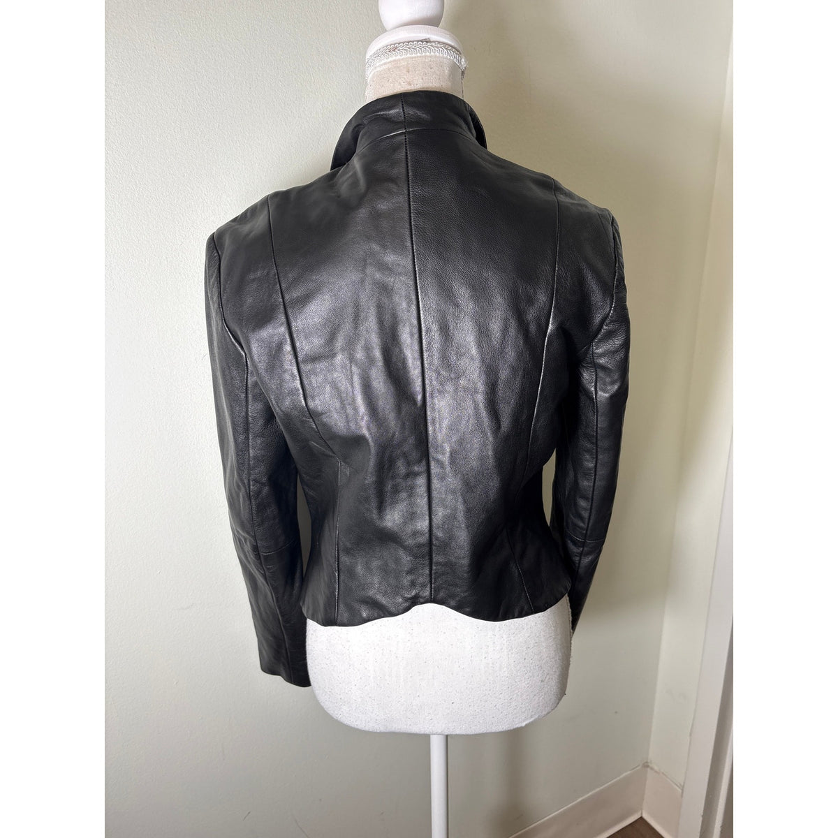 Hunter Bell Black Leather Open Front Jacket Sz M