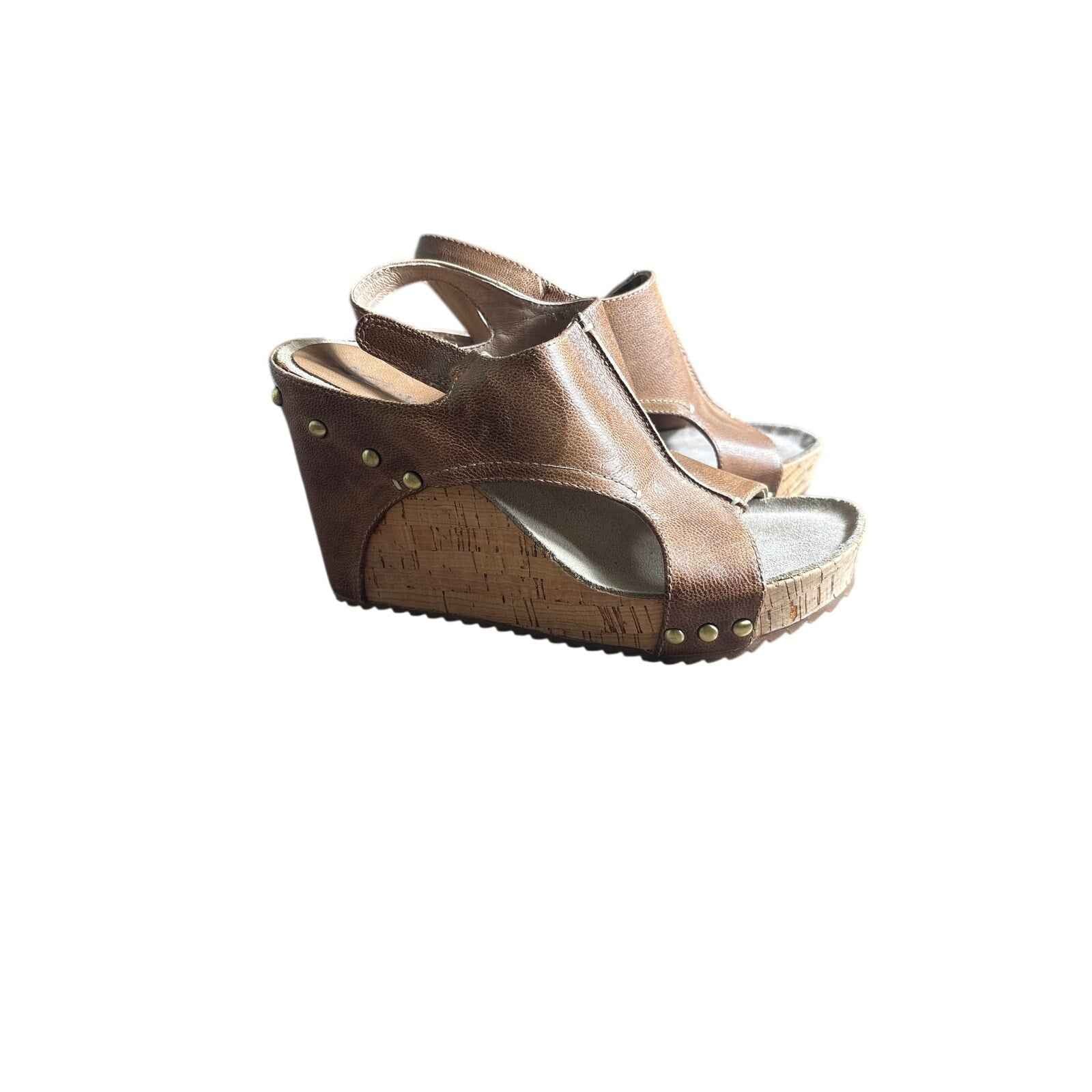 Antelope Medium Brown Leather Cork Wedges Sz 38 (7.5)
