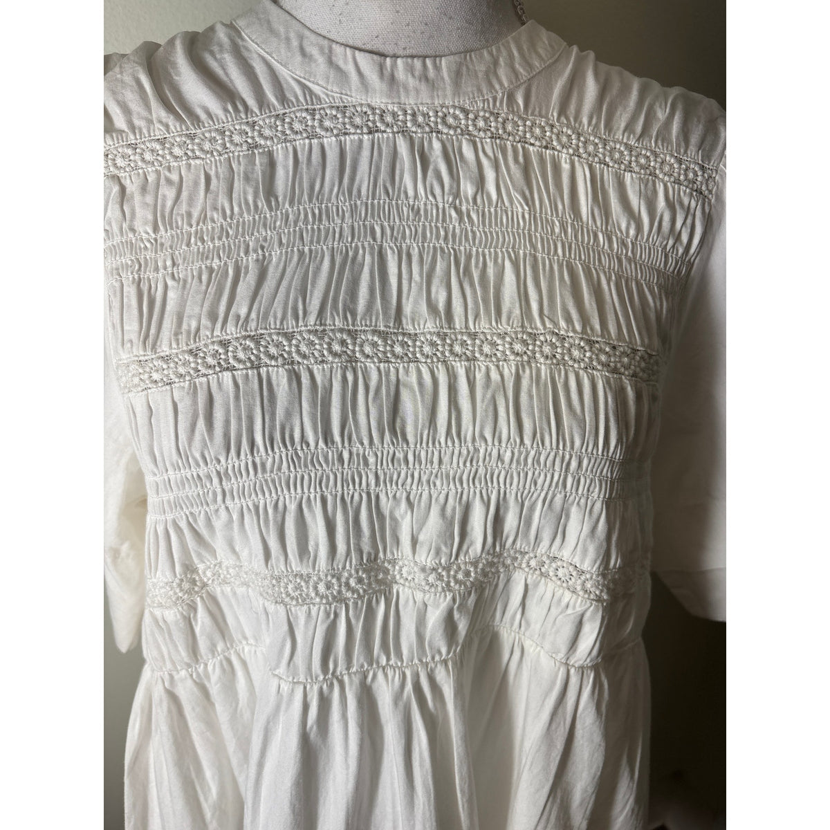 La Maregold White Cotton Short Sleeve Smocked Mini Dress Sz S