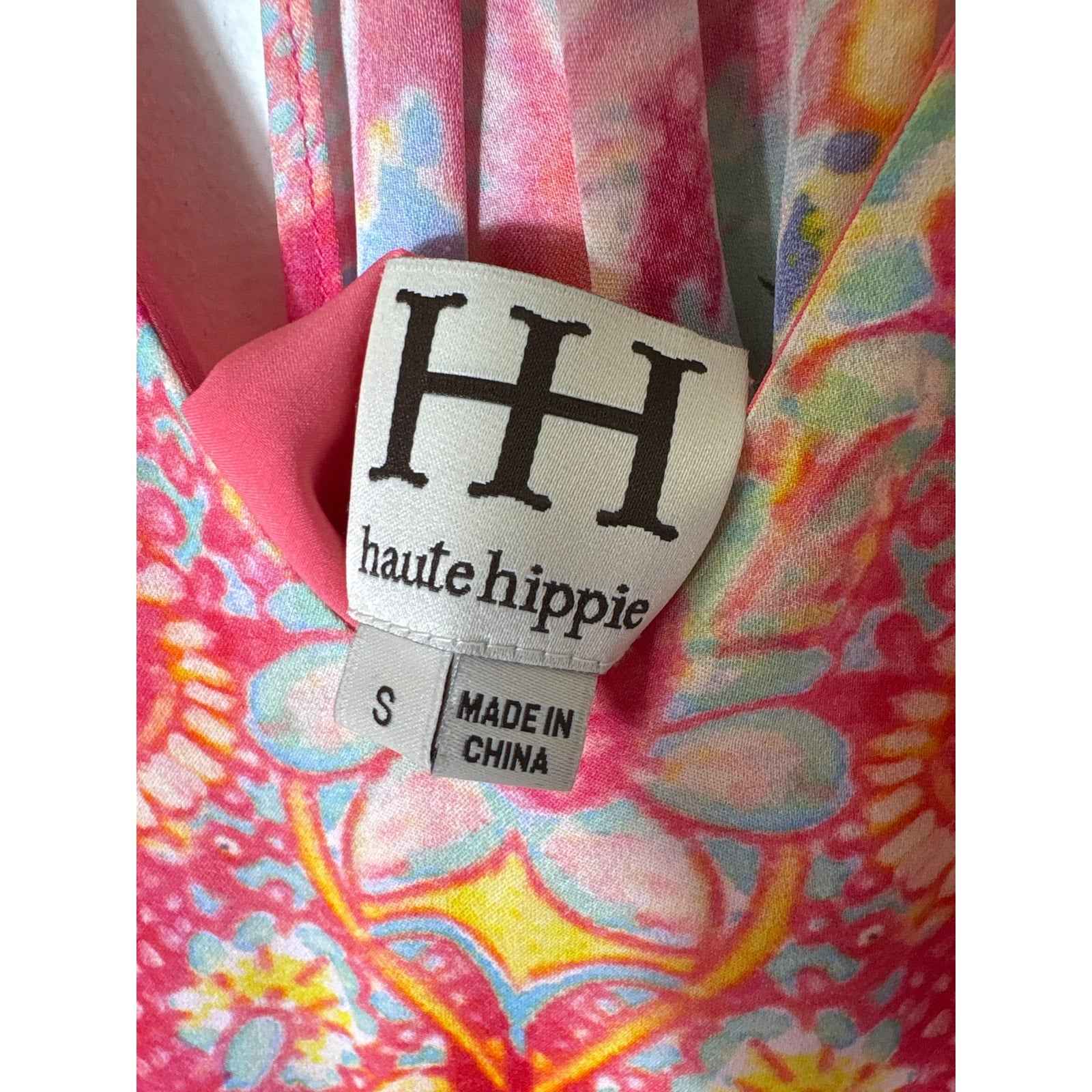 Haute Hippie Mulitcolored Silk Crossback V-Neck Top Sz S