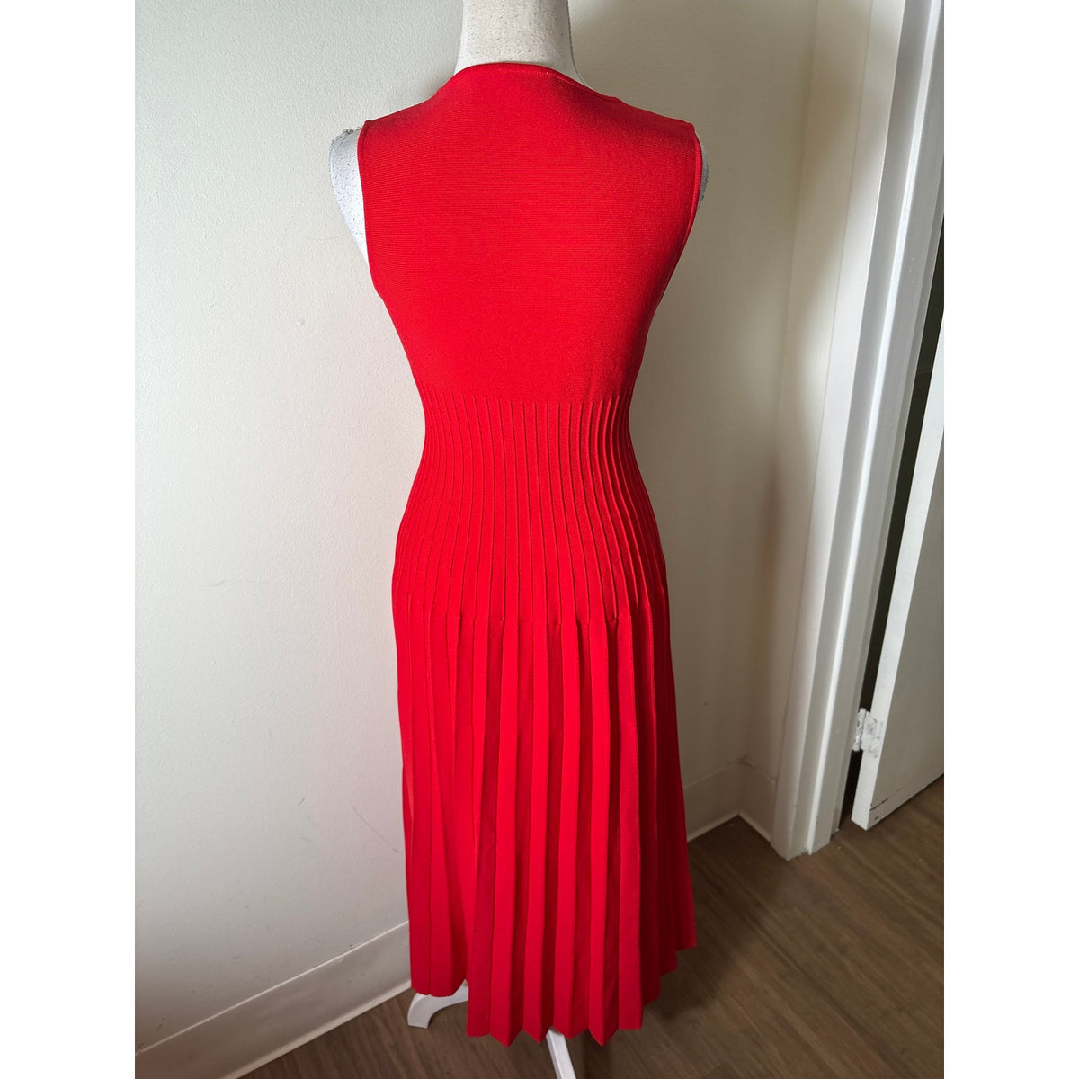 Staud Red Pleated Sweater Dress Sz S