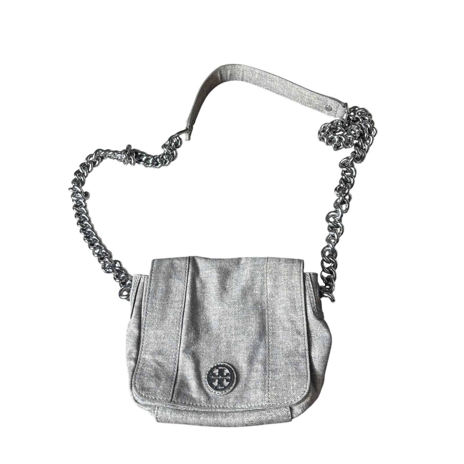 Tory Burch Gray Foldover Crossbody Bag 8"x6"