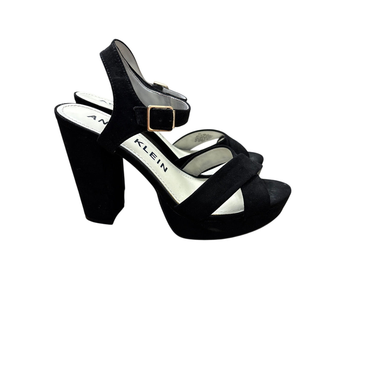 Anne Klein Black Suede Platform High Heel Sandal Sz 8