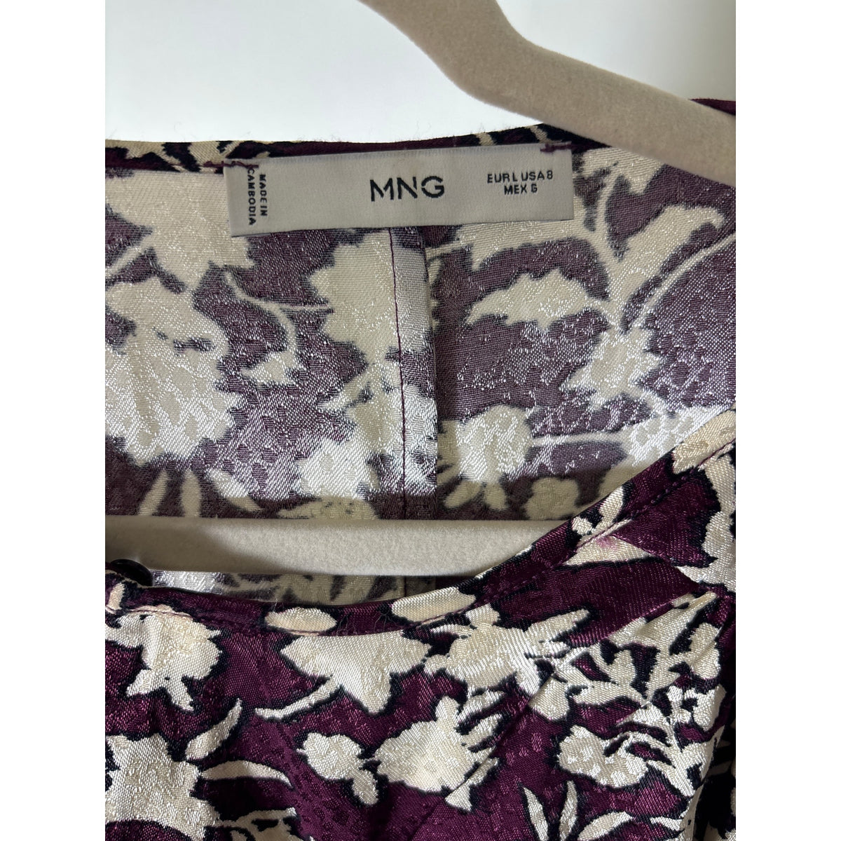 MNG (Mango) Magenta and Off White Long Sleeve Shirt Sz 8