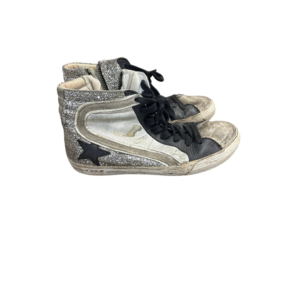 Golden Goose Black and Silver Glitter High Tops Sz 37