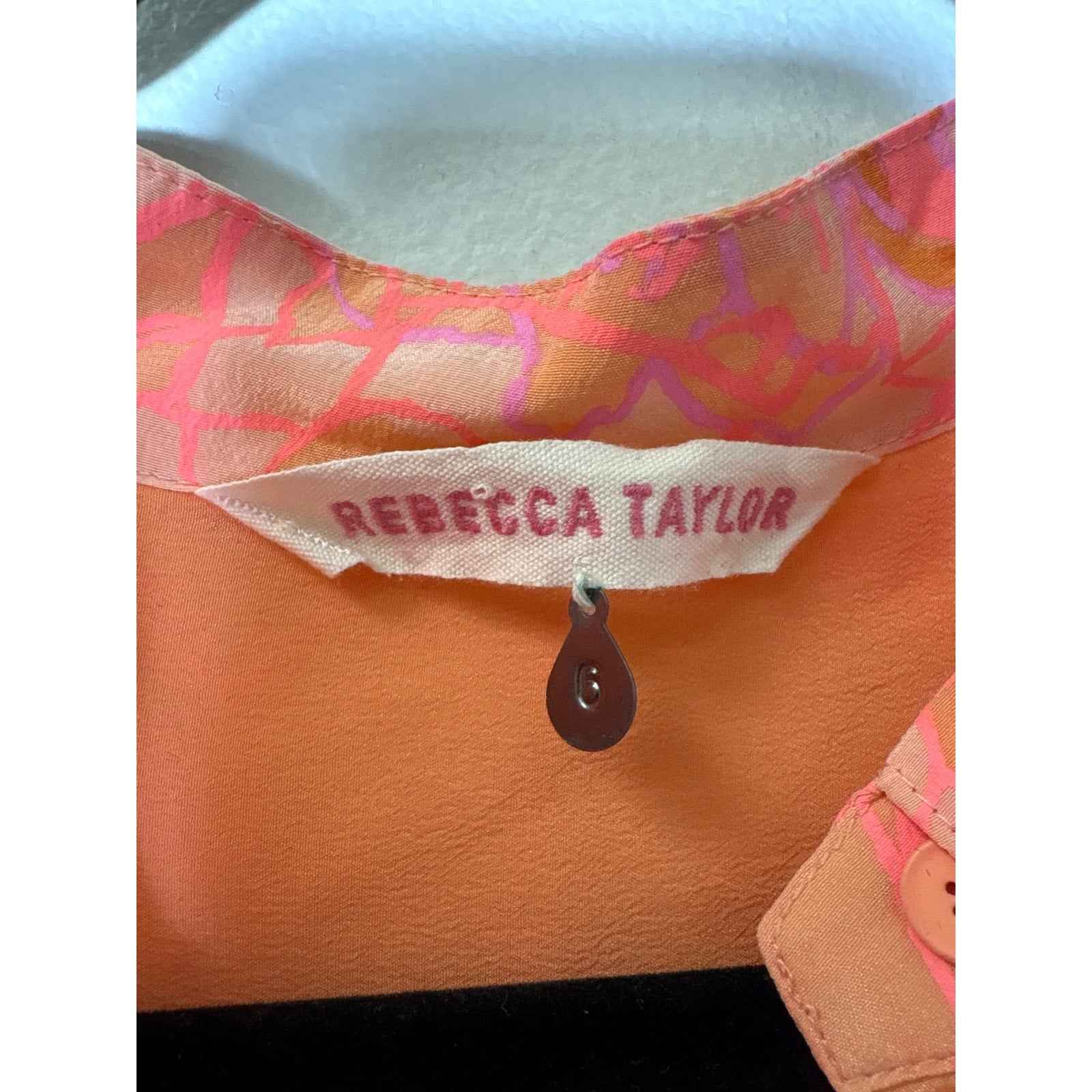 Rebecca Taylor Orange Sleeveless Silk Button Up Top Sz 6