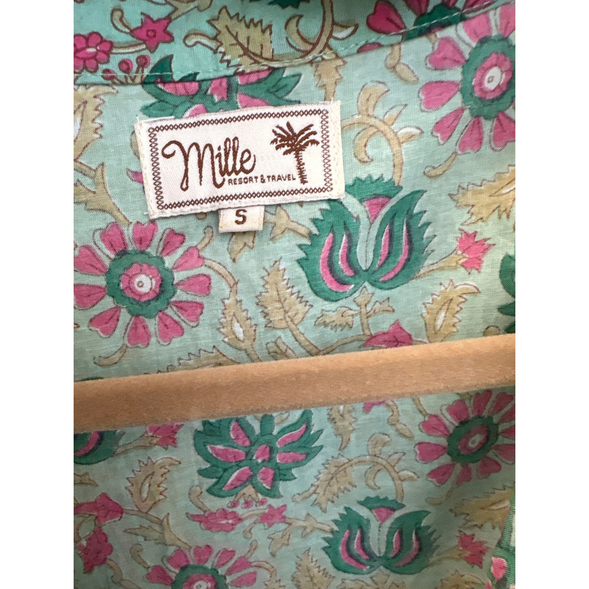 Millie Pink and Green Block Print Ruffled Maxi Dress Sz S