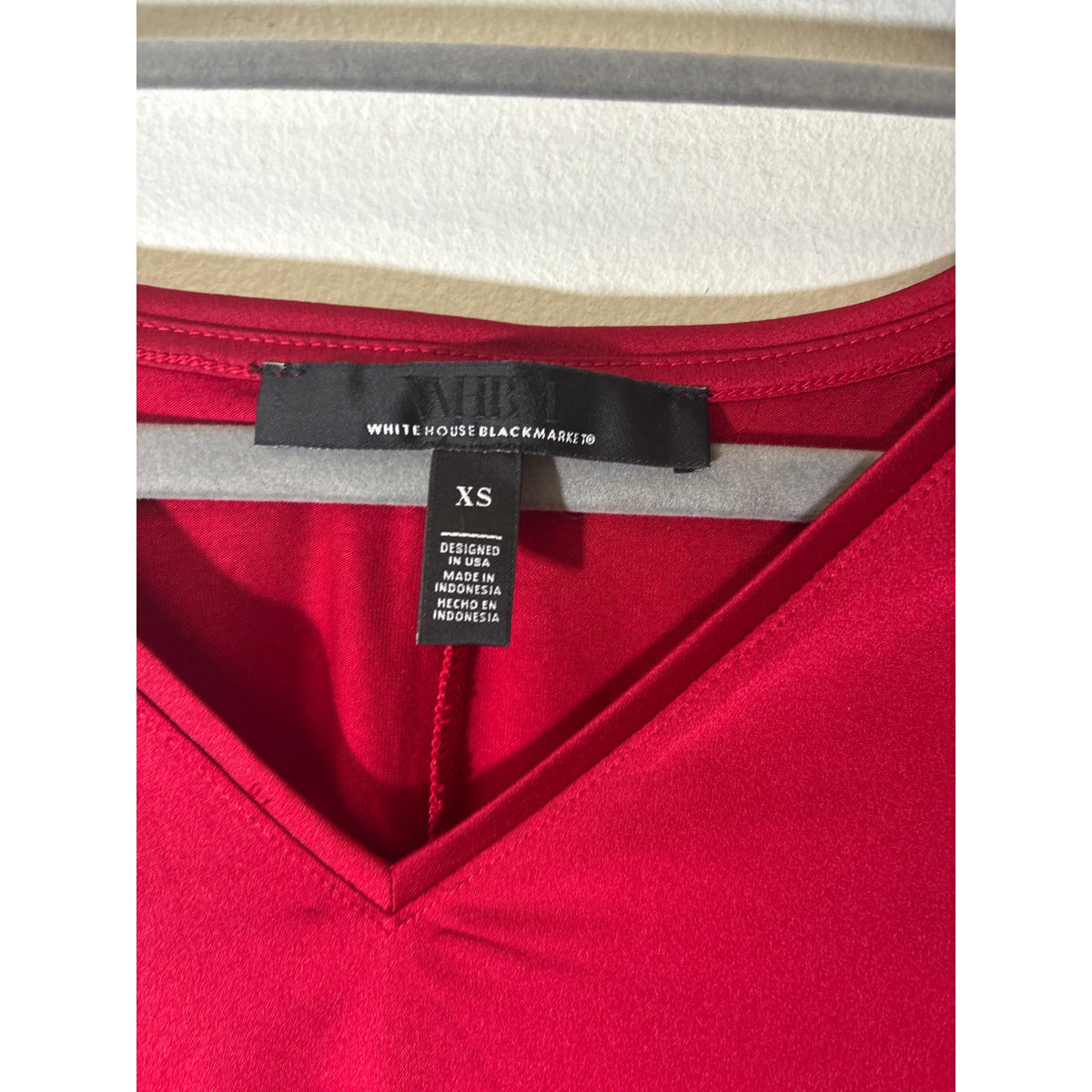 WHBM Red Satiny V Neck Long Sleeve Top Sz XS