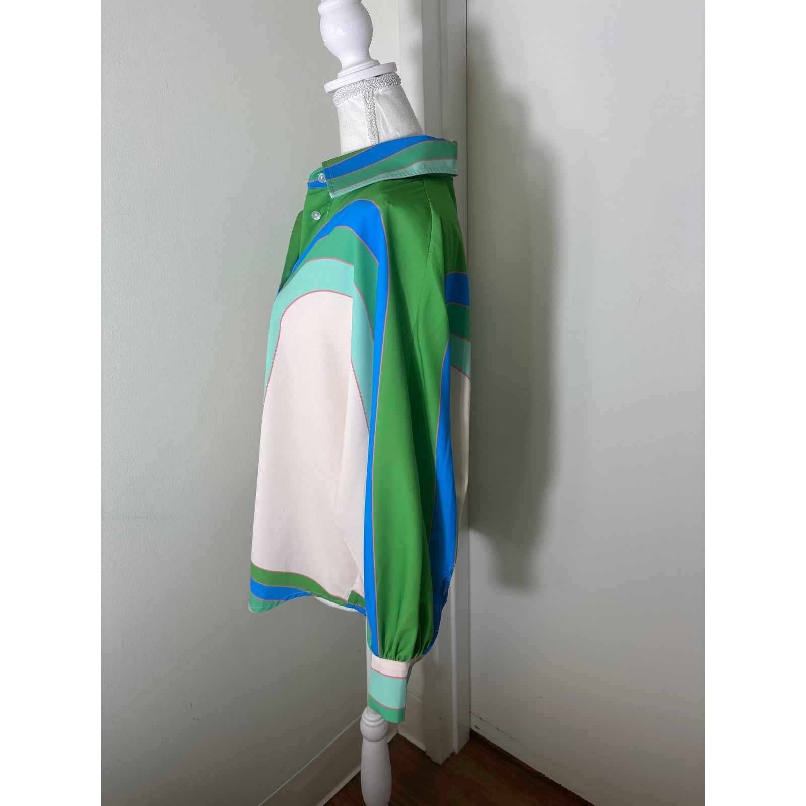 Ceibon Green White Long Sleeve Button Up Shirt Sz S