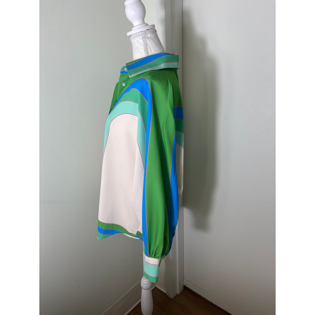 Ceibon Green White Long Sleeve Button Up Shirt Sz S