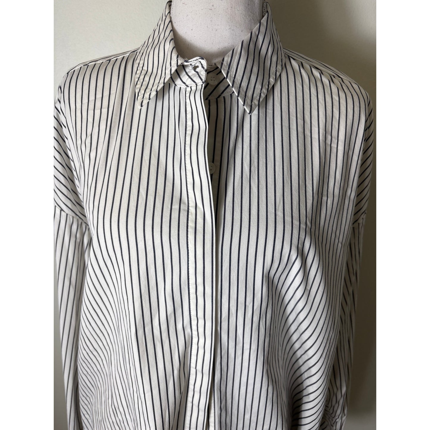 STAUD Off White Dark Gray Stripe Long Sleeve Cotton Button Up Shirt Sz S