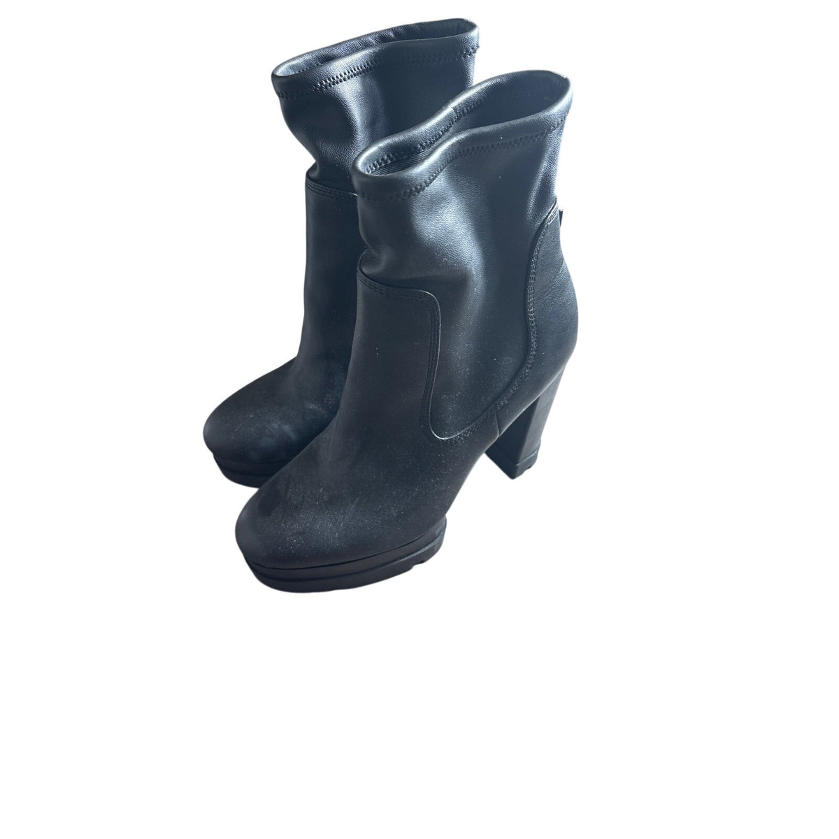 Guess Black Slip On Stacked Heeled Boots Sz 37 (6.5)