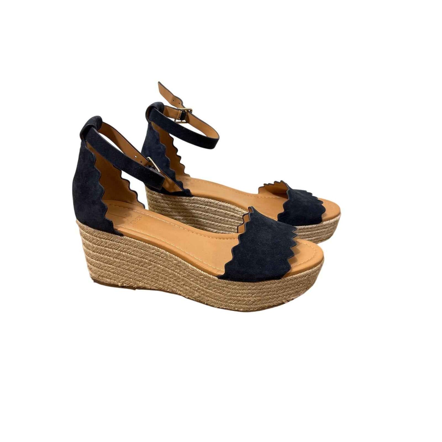 J.Crew Navy Suede Ric Rac Suede Wedge Sz 8.5