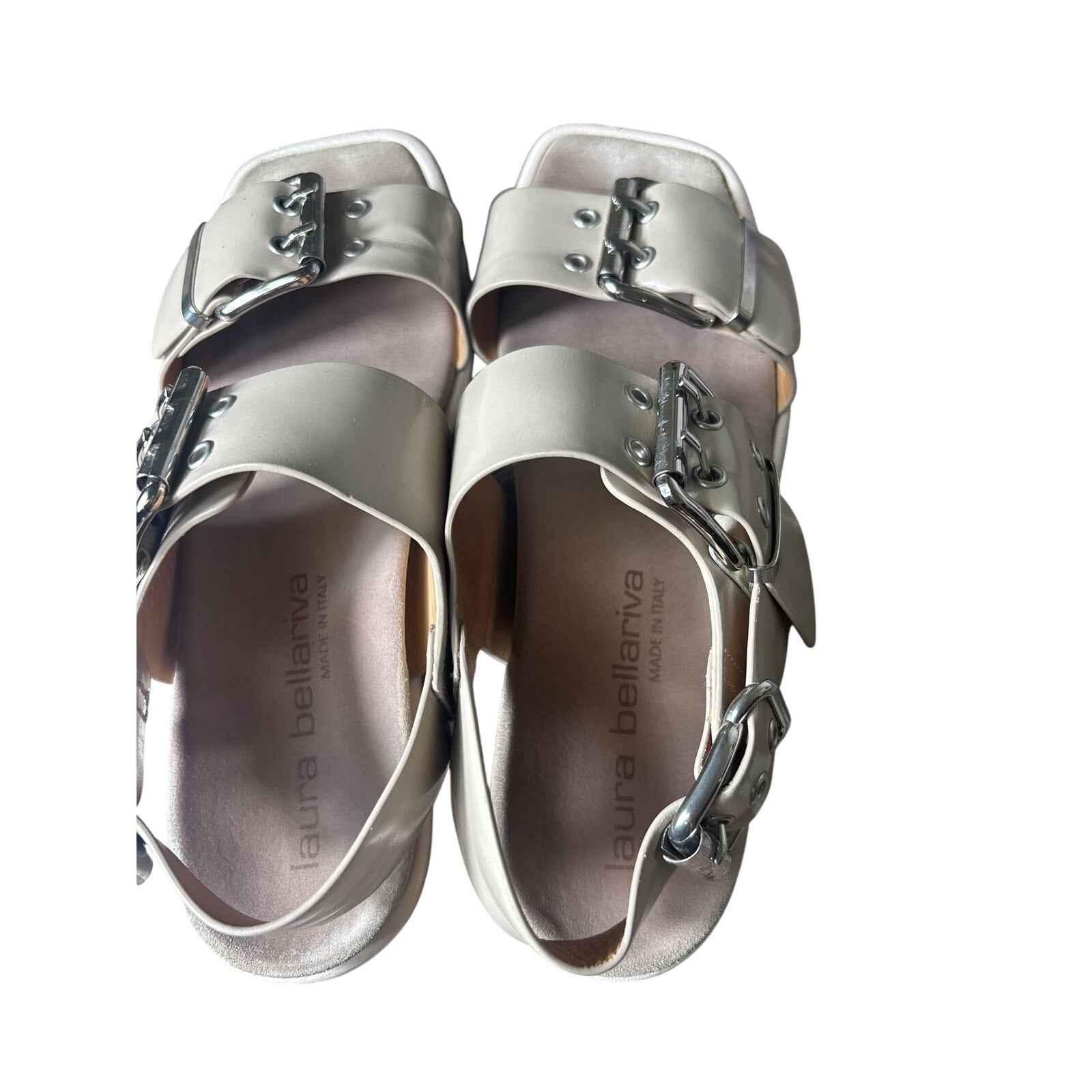 Laura Bellariva Taupe Double Strap Buckle Sandal Sz 5.5