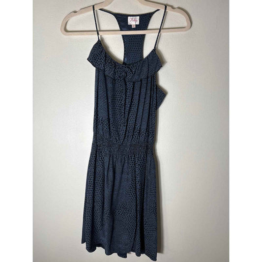 Parker Black Navy Dot Print Sleeveless Knee Length Silk Dress Sz M