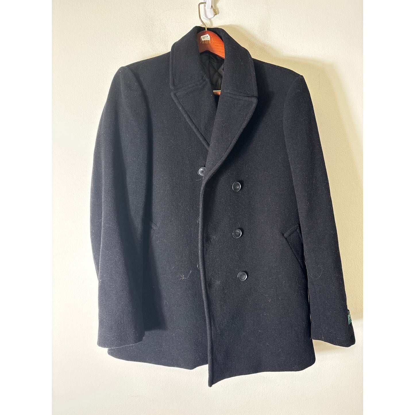 Mens Ralph Lauren Black Wool Blend Pea Coat Sz M