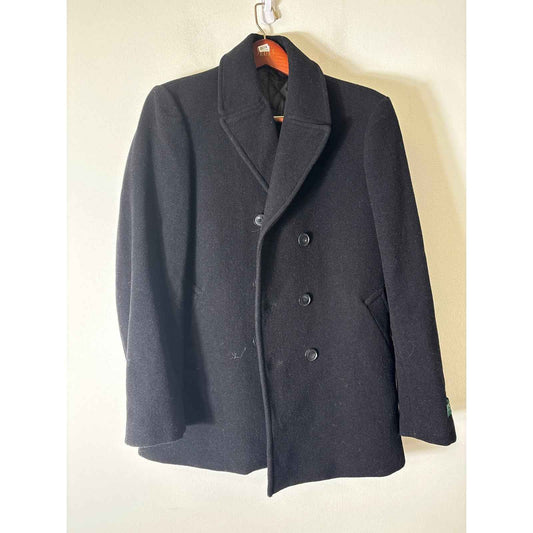 Mens Ralph Lauren Black Wool Blend Pea Coat Sz M