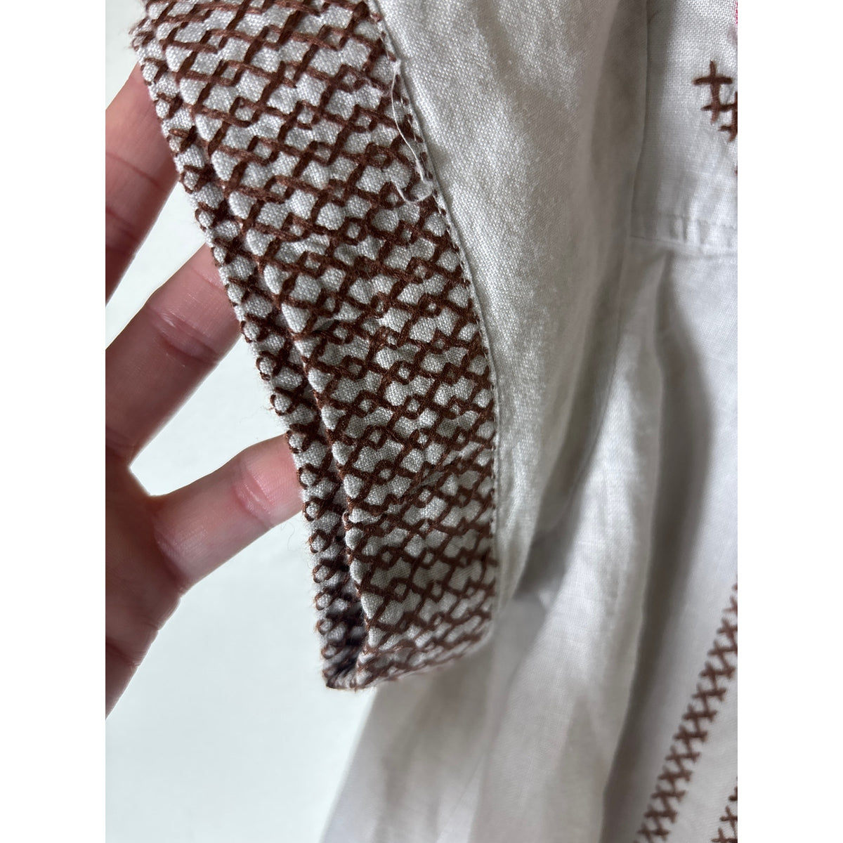 Johnny Was Gray Brown Floral Embroidered Short Sleeve Knee Length Dress Sz S