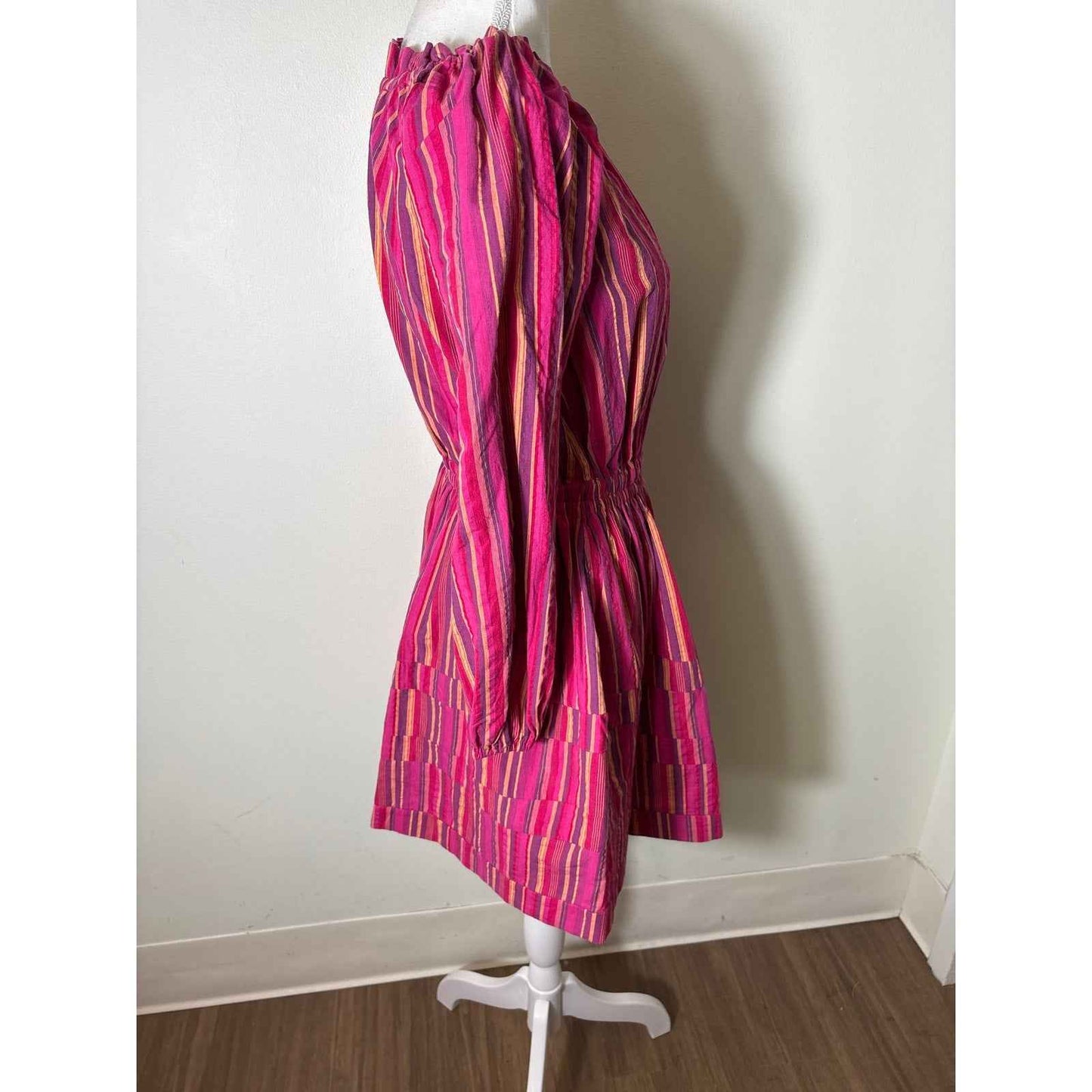 Buru Pink Striped Off The Shoulder Mini Dress Sz XS