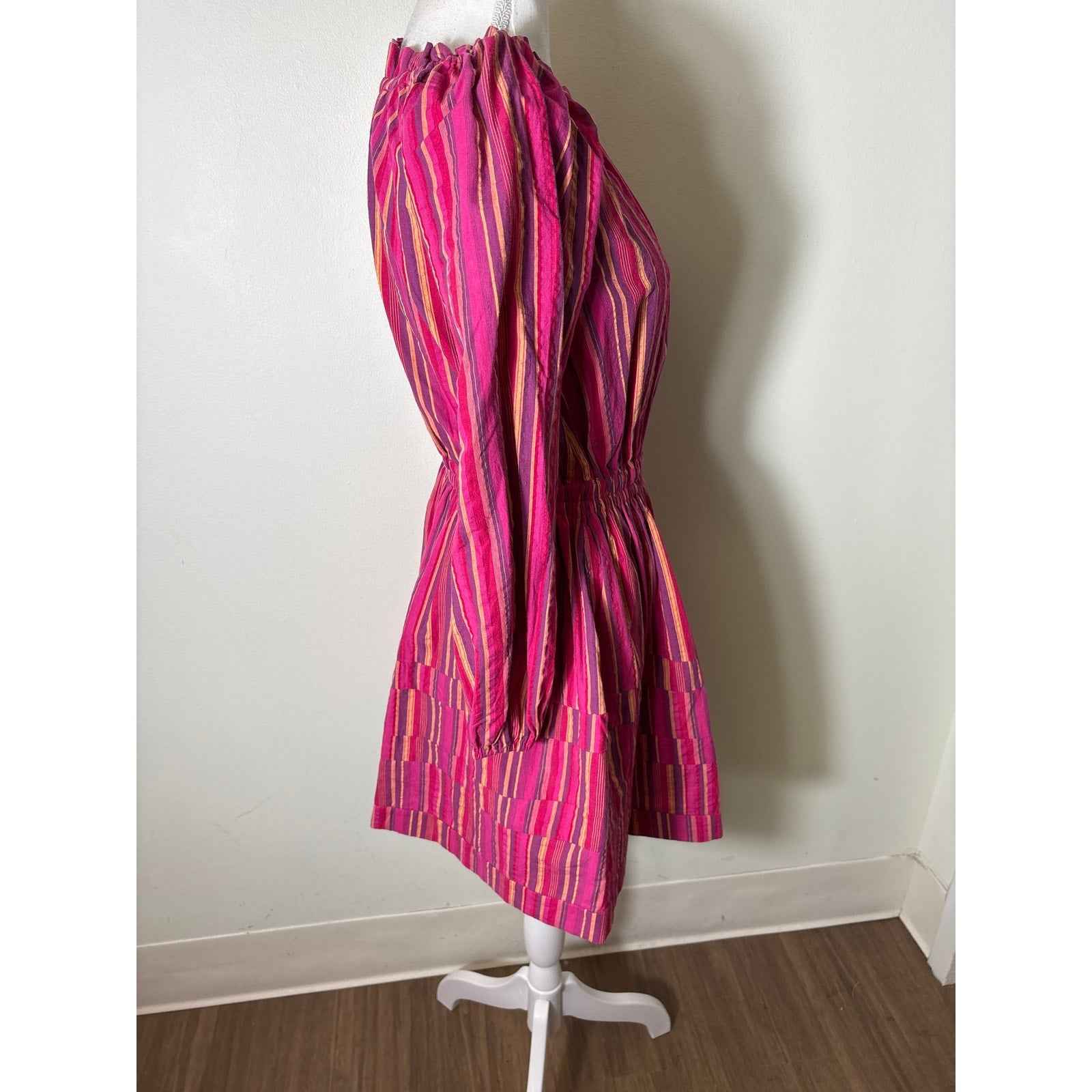 Buru Pink Striped Off The Shoulder Mini Dress Sz XS