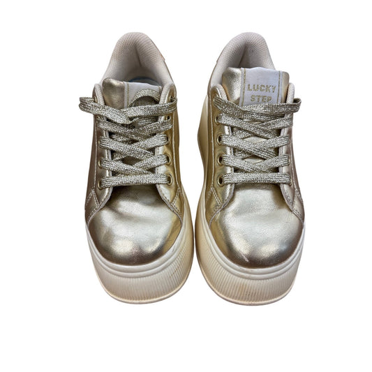 Lucky Step Gold Lace Up Platform Fashion Sneaker Sz 6