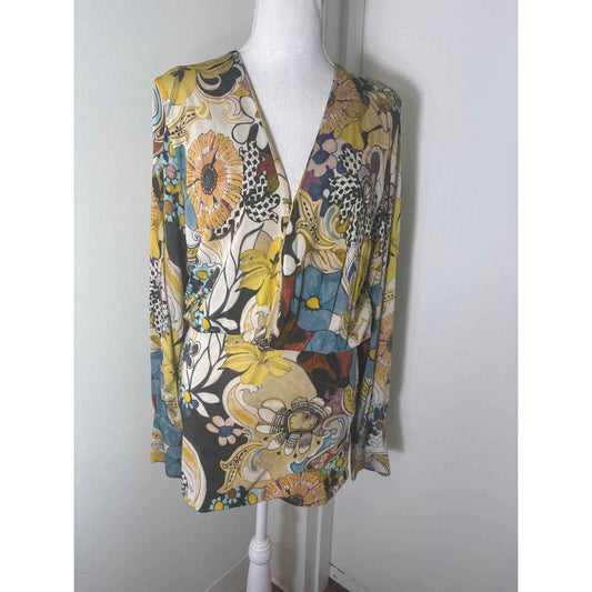 Alexis Multicolor Long Sleeve Blouson Knee Length Dress Sz XS