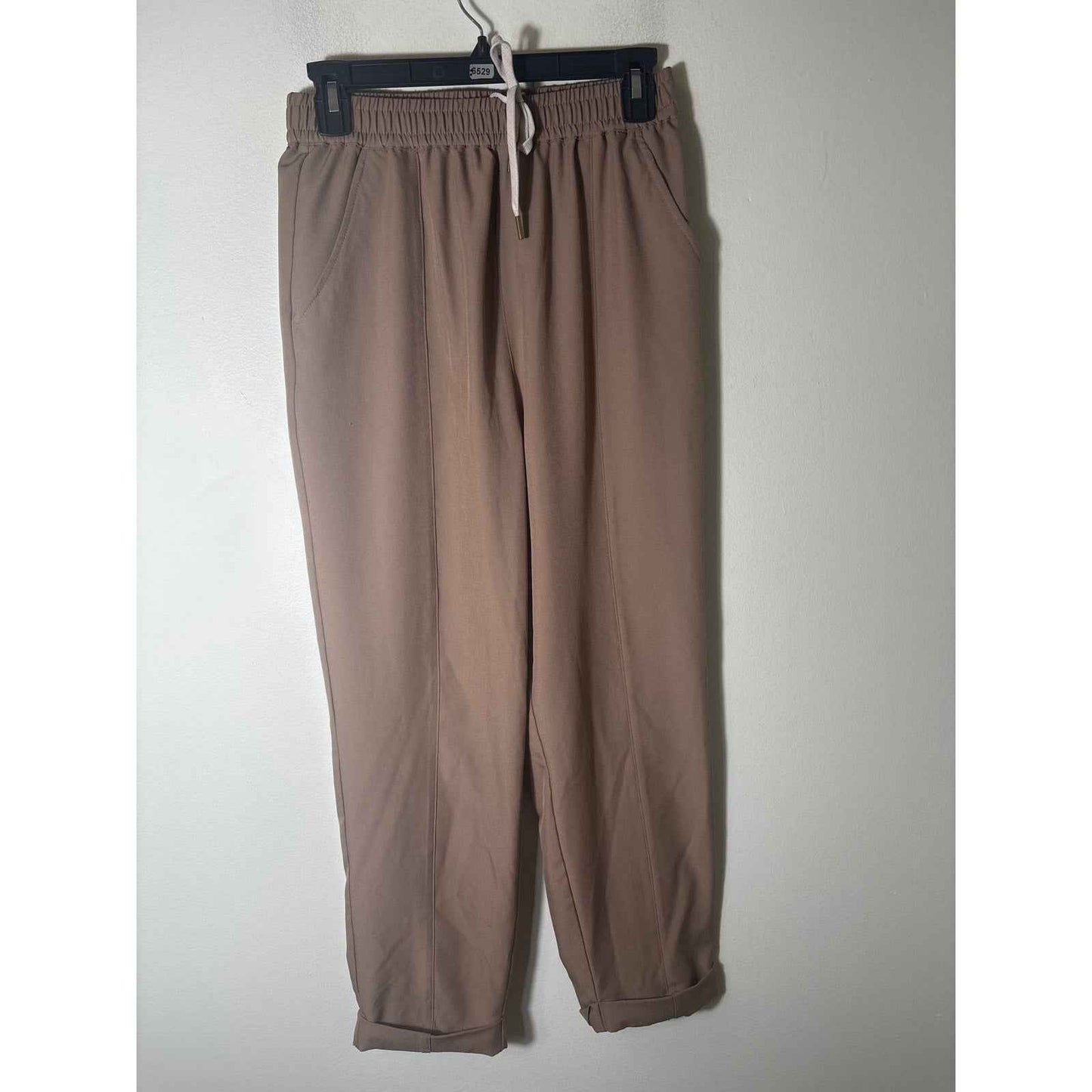 Varley Brown Cypress Turn Up Pant in Stretch Twill, Sweater is Finch Knit Polo Sz S