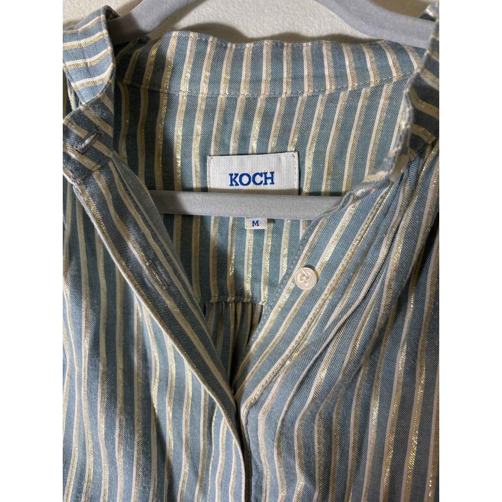 Koch Blue Gold Stripe Sleeveless Box Like Top Sz M