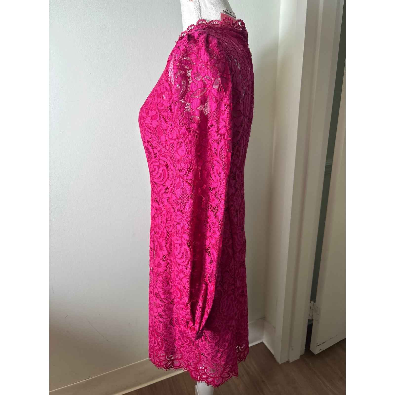 Kate Spade Hot Pink Long Sleeve Lace Mini Dress Sz 2
