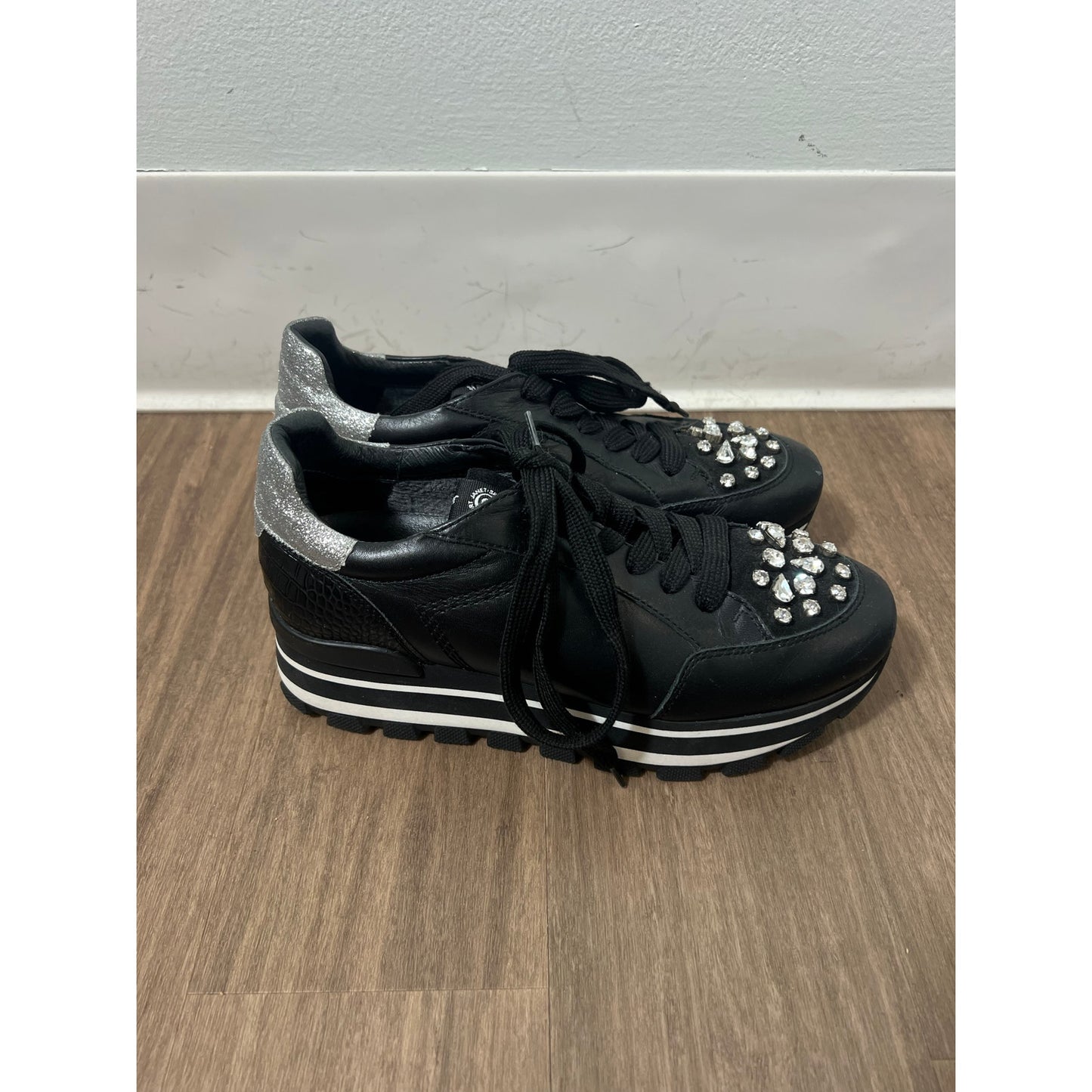 Janet Sport Black Sequined Sneakers Sz 38