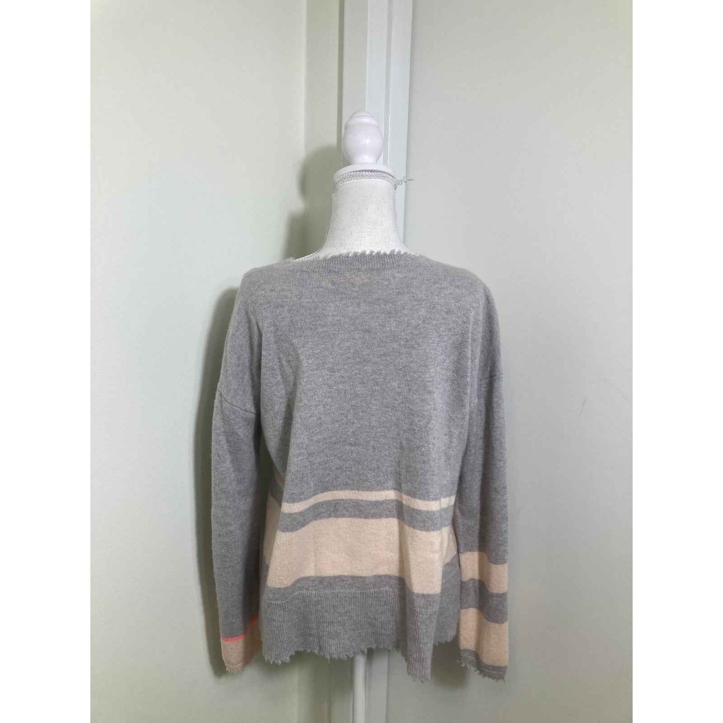 Lisa Todd Gray/Cream Stripe Cashmere Pullover Sweater Sz M
