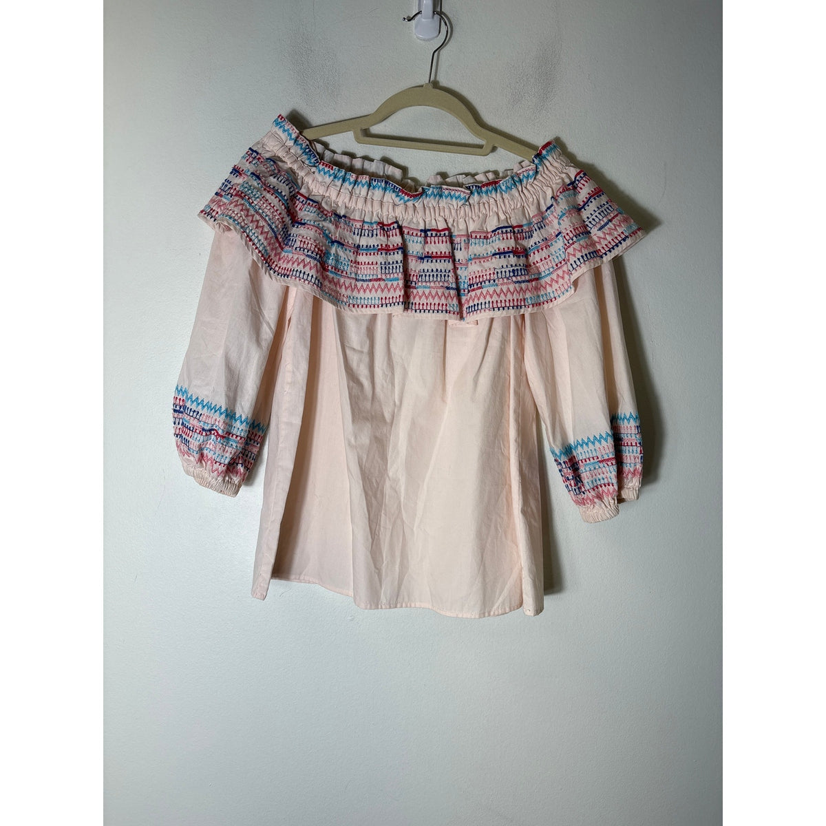 Parker Blush Pink Embroidered 3/4 Puff Sleeve Cotton Top Sz XS
