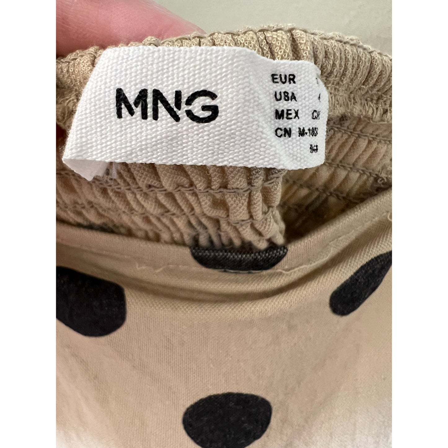 MNG Tan with Black Polka Dot Mini Dress Sz 4