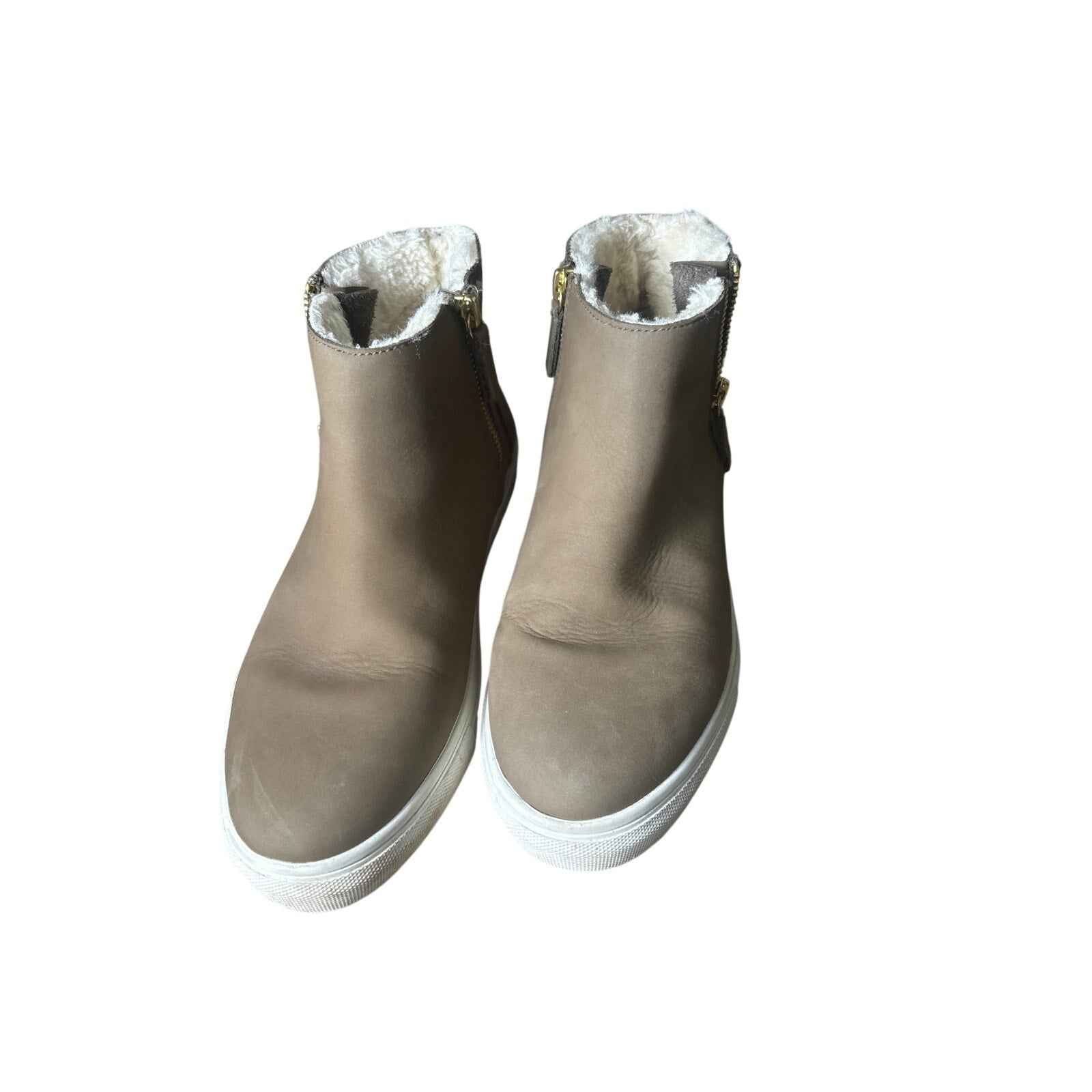 J Slides Brown Leather Flece Lined High Tops Sz 7.5