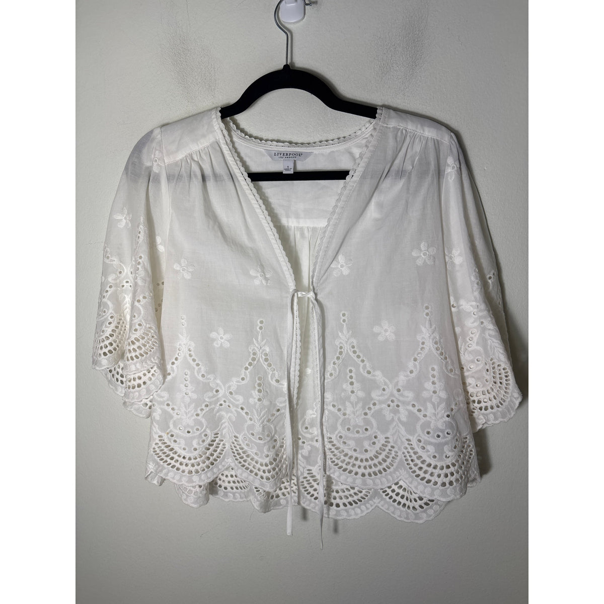 Liverpool Los Angeles White Half Sleeve Cotton Eyelet Cardigan Sz S