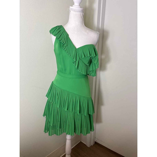 BCBG Kelly Green Pleated Ruffle Mini Cocktail Dress Sz 2
